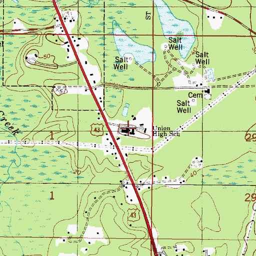 Topographic Map of McIntosh High School, AL