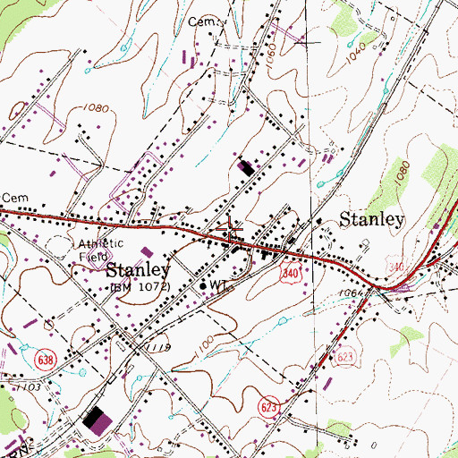 Topographic Map of Stanley Post Office, VA