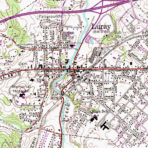 Topographic Map of Luray Post Office, VA
