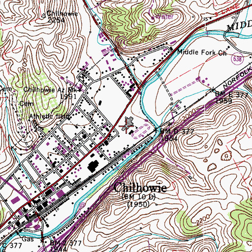 Topographic Map of Chilhowie High School, VA