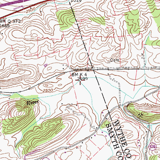 Topographic Map of Glade Branch, VA