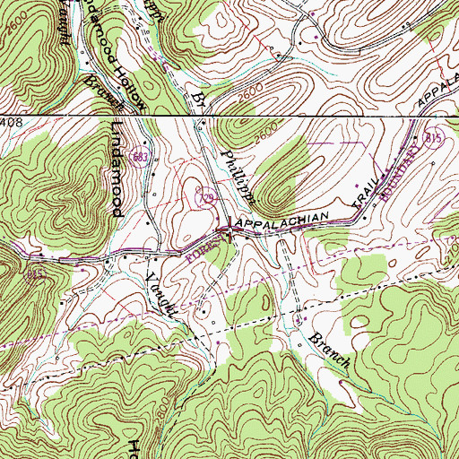 Topographic Map of Lindamood School (historical), VA