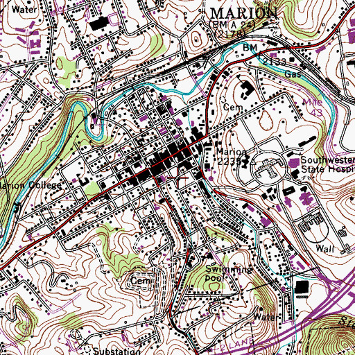 Topographic Map of Marion Community Center, VA