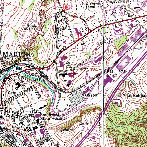 Topographic Map of Marion Senior High School, VA