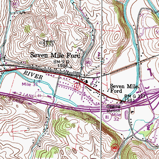 Topographic Map of Pioneer Memorial Bridge, VA