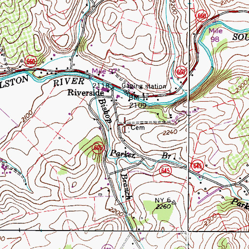 Topographic Map of Riverside Cemetery, VA