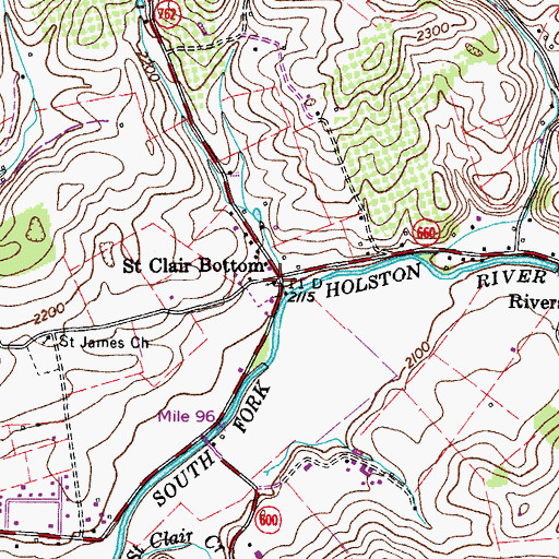 Topographic Map of Saint Clair Bottom Primitive Baptist Church, VA