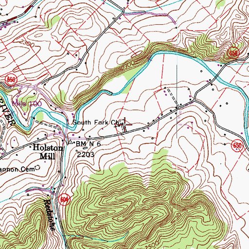 Topographic Map of South Fork Cemetery, VA