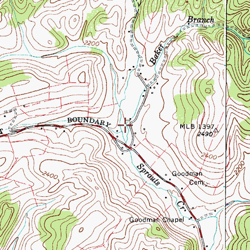 Topographic Map of Sprouts Creek School (historical), VA