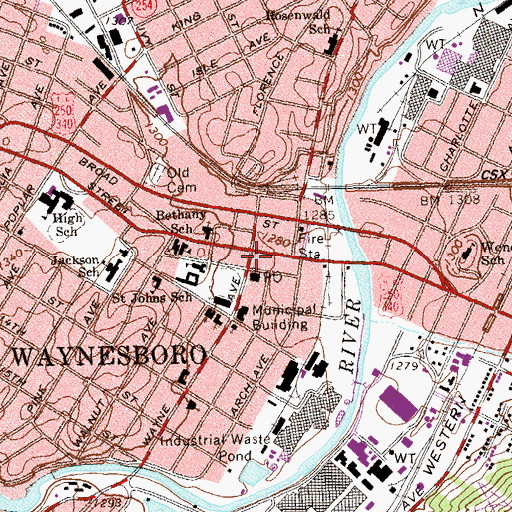 Topographic Map of Chips Mini-Mall Shopping Center, VA