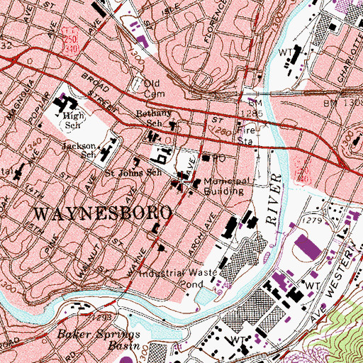 Topographic Map of First Baptist Church, VA