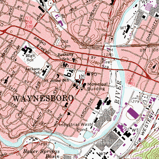 Topographic Map of First Presbyterian Church, VA