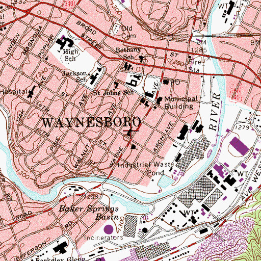 Topographic Map of Saint Johns Episcopal Church, VA