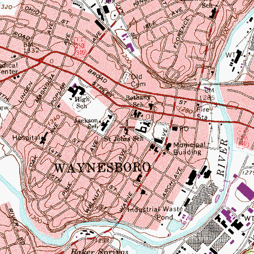 Topographic Map of Saint Johns Roman Catholic Church, VA