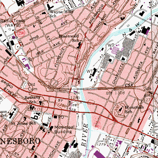 Topographic Map of Shiloh Baptist Church, VA