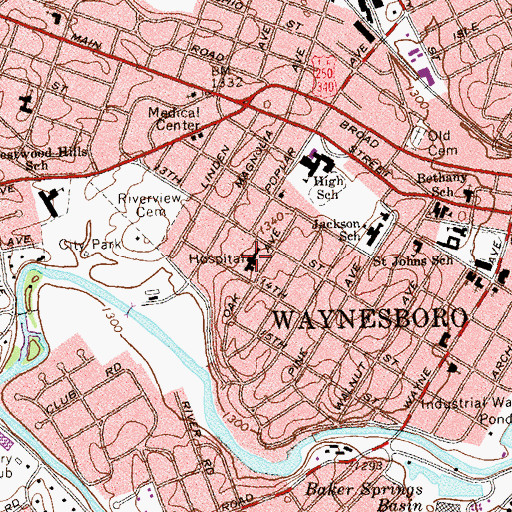 Topographic Map of Waynesboro Community Hospital, VA