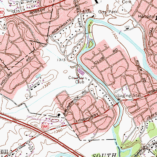 Topographic Map of Waynesboro Country Club, VA