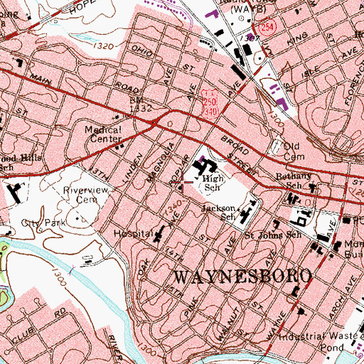 Topographic Map of Waynesboro Free Methodist Church, VA