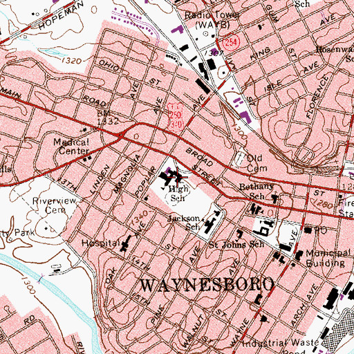 Topographic Map of Waynesboro High School, VA