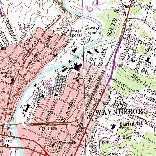 Topographic Map of Waynesboro Mennonite Church, VA