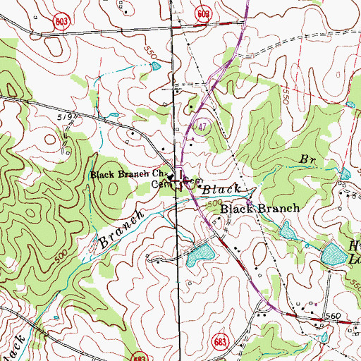 Topographic Map of Black Branch Cemetery, VA