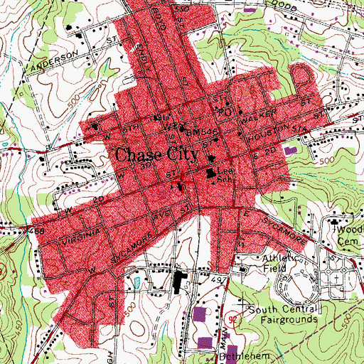 Topographic Map of Chase City High School, VA