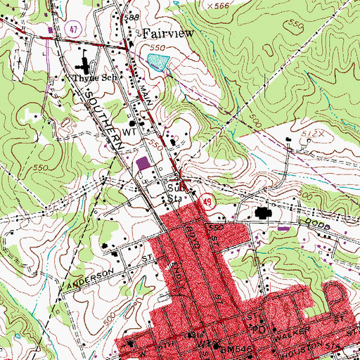Topographic Map of Chase City Post Office, VA