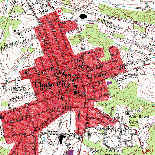 Topographic Map of Chase City Presbyterian Church, VA
