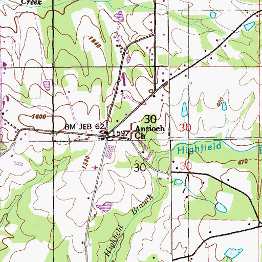 Topographic Map of Antioch Church, AL