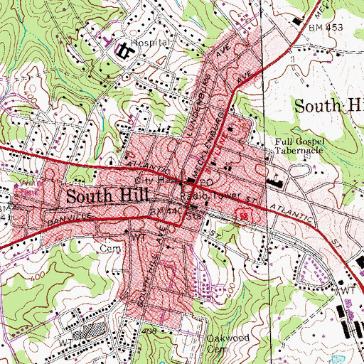 Topographic Map of South Hill Municipal Building, VA