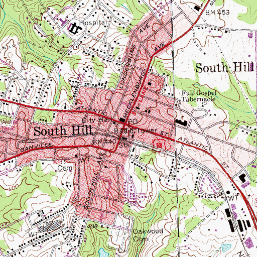 Topographic Map of South Hill Tobacco Museum, VA