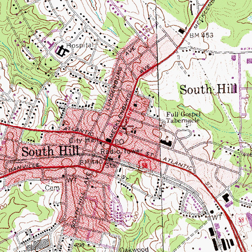 Topographic Map of South Hill United Methodist Church, VA