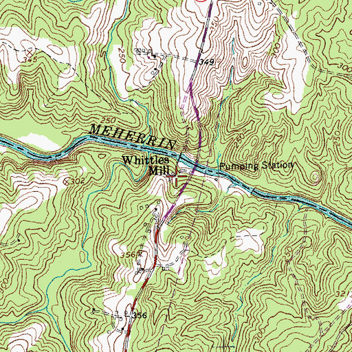Topographic Map of Whittles Mill, VA