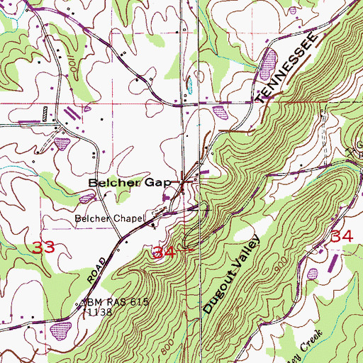 Topographic Map of Belcher Gap, AL