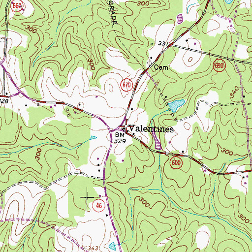 Topographic Map of Valentines Post Office, VA