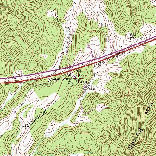 Topographic Map of Cedar Grove Cemetery, VA