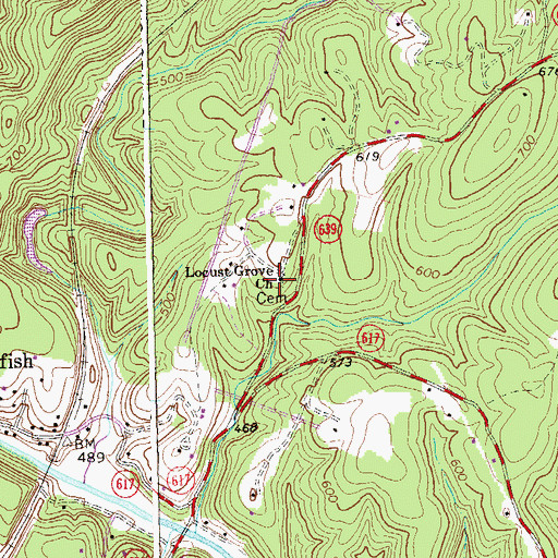 Topographic Map of Locust Grove Cemetery, VA