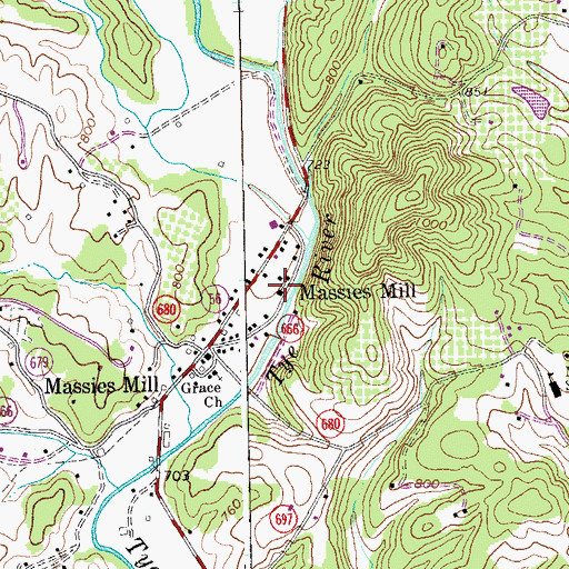 Topographic Map of Massies Mill Presbyterian Church, VA