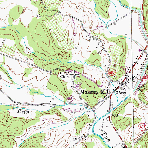 Topographic Map of Oak Hill Cemetery, VA