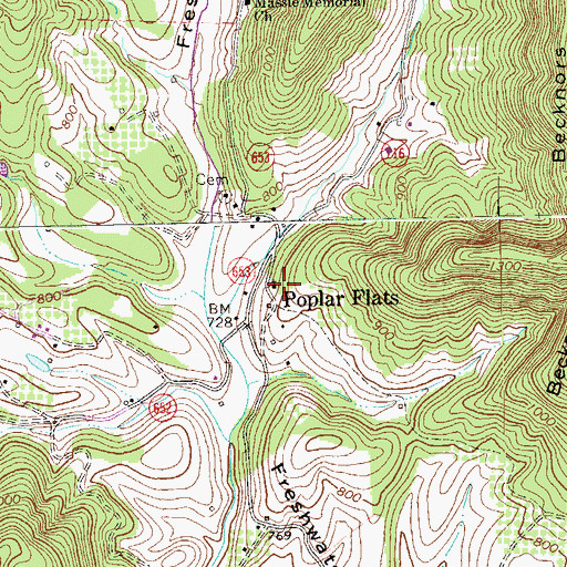 Topographic Map of Poplar Flat Baptist Church, VA