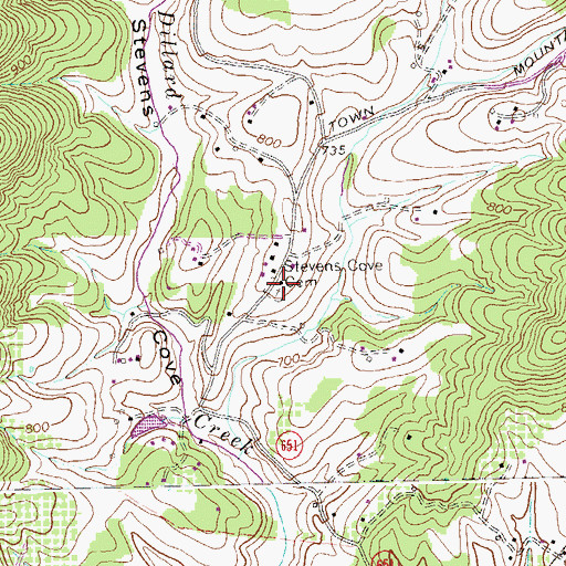 Topographic Map of Stevens Cove Church (historical), VA