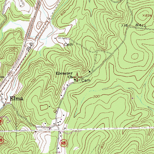 Topographic Map of Union Springs School (historical), VA