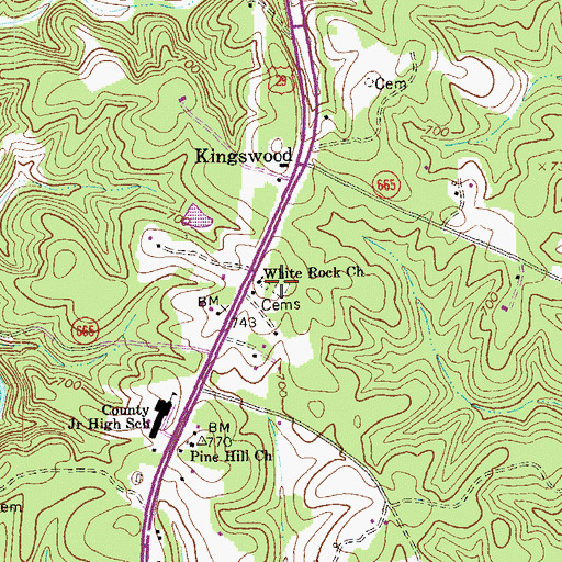 Topographic Map of White Rock Cemetery, VA
