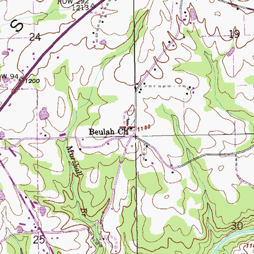 Topographic Map of Beulah Church, AL