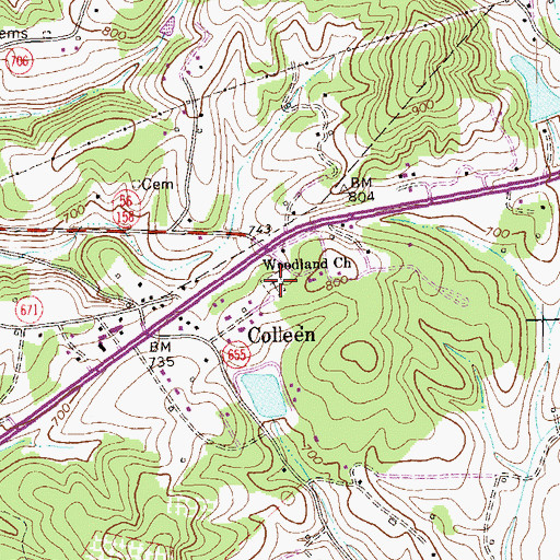 Topographic Map of Woodland Cemetery, VA