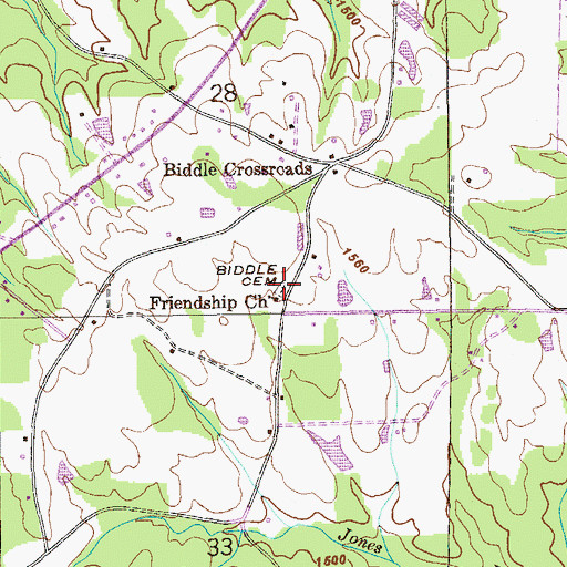 Topographic Map of Biddle Cemetery, AL