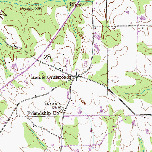 Topographic Map of Biddle Crossroads, AL
