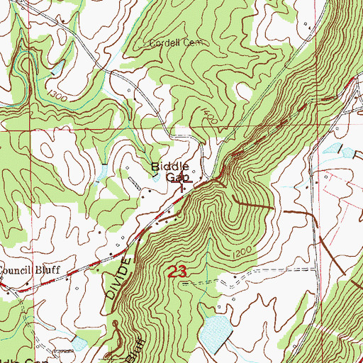 Topographic Map of Biddle Gap, AL