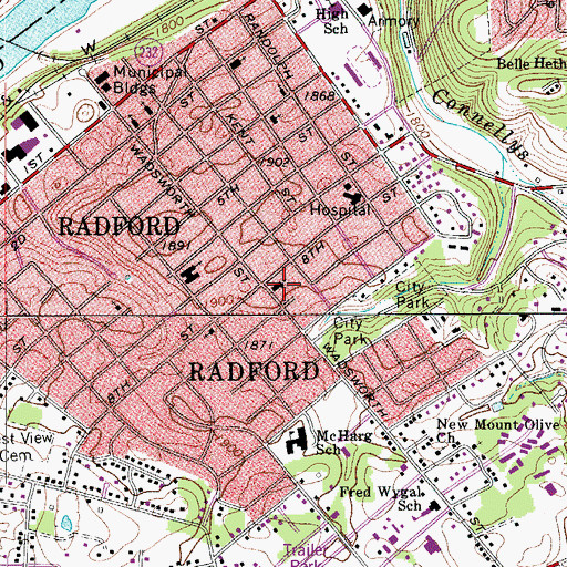 Topographic Map of Central United Methodist Church, VA