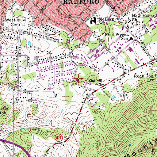Topographic Map of Gethsemane Baptist Church, VA